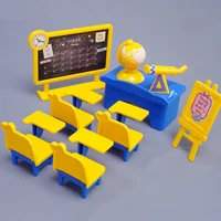 Forest Family 1/12 Podium Children Toys for Girl Blackboard Miniature Tables And Chairs Classroom Games Room Furniture Hobbies 1