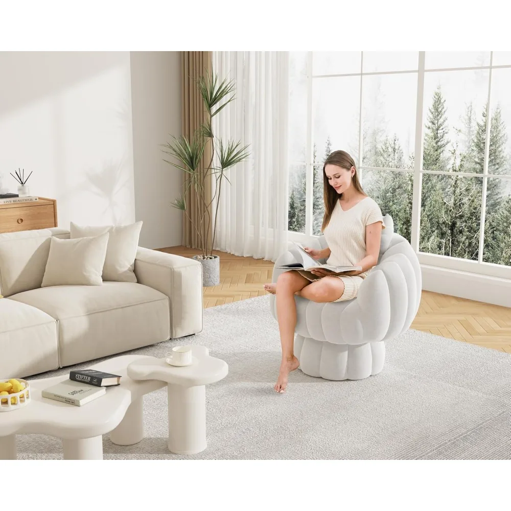 Modern 360-Degree Swivel Barrel Chair, Fluffy Sherpa Fabric Lounge Armchair for Living Room, Bedroom (Beige)