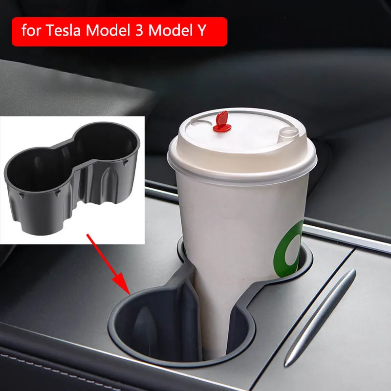 

TPE Water Cup Holder Accessories Water Proof Console Cup Holder Insert Double Hole Holder for Tesla Model 3 Model Y 2021