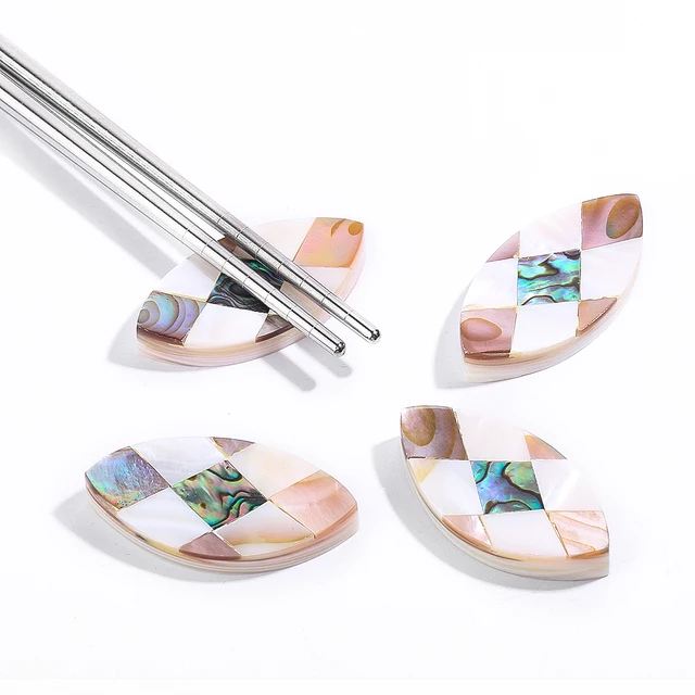 Natural Mother of Pearl Inlay Abalone Shell Eye-shape Foliage Crafts Cutlery Holder Tray Chopsticks Display Stand Charms Jewelry