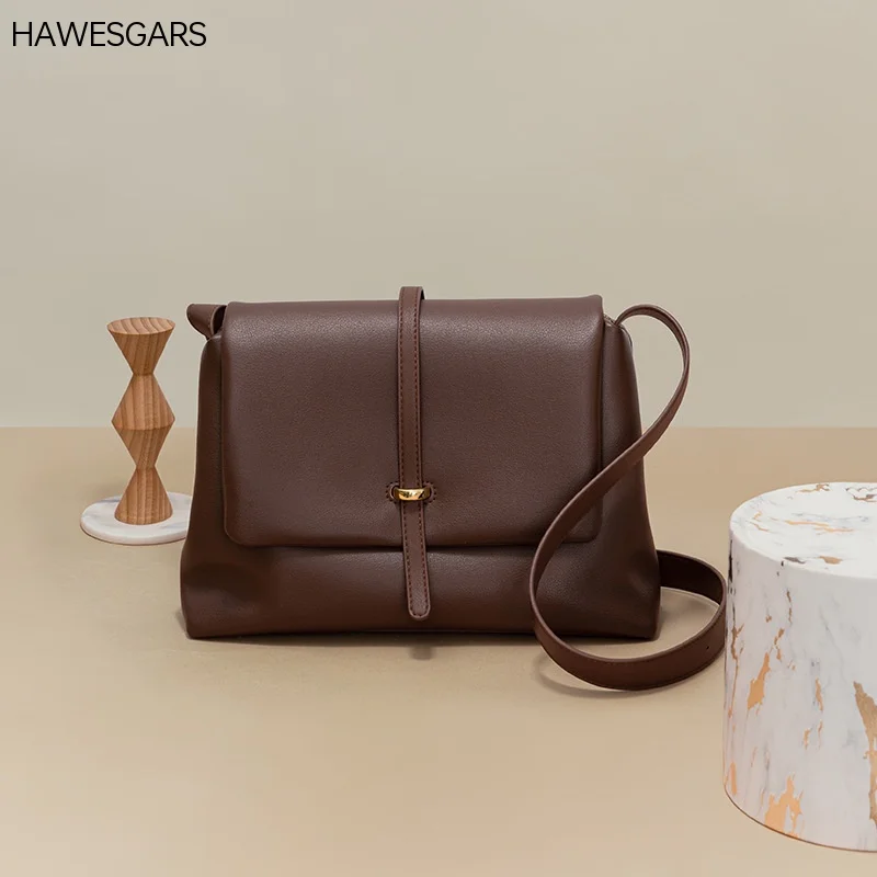 

HAWESGARS Korean Simple Leather Women Bag Soft Leather Shoulder Bag Adjustable Large Capacity Bag Casual Style Cross-body Bag