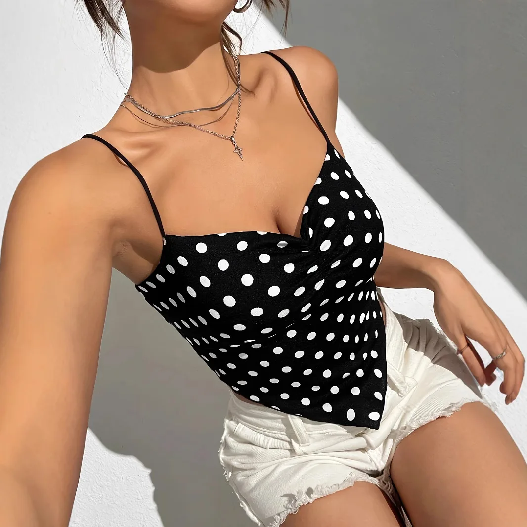 Top corto alla moda da donna in stile spiaggia sexy senza schienale con canotta estiva a pois 2025 - immagine 4