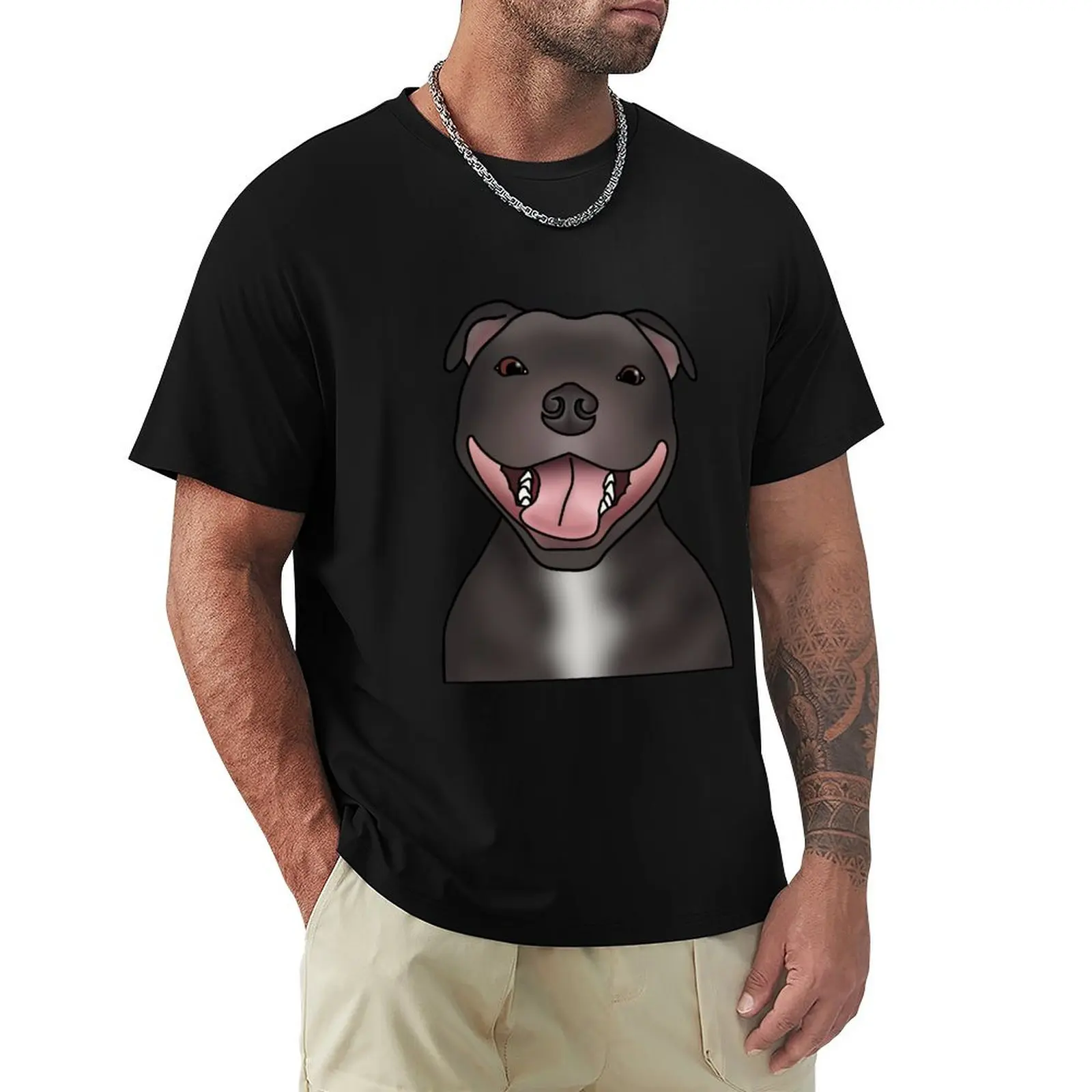 Stafter Bull Terrier (Staffie) Dog Portrait - Blue T-Shirt Oversize Ragazzi Animal Print Mens Graphic T-Shirt Funny