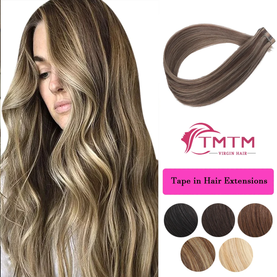 

P4/27 Silky Straight Tape in Hair Extensions Human Hair 100% European Remy Hair Adhesive Extensions Skin Weft 2g/pc 16-22 Inch