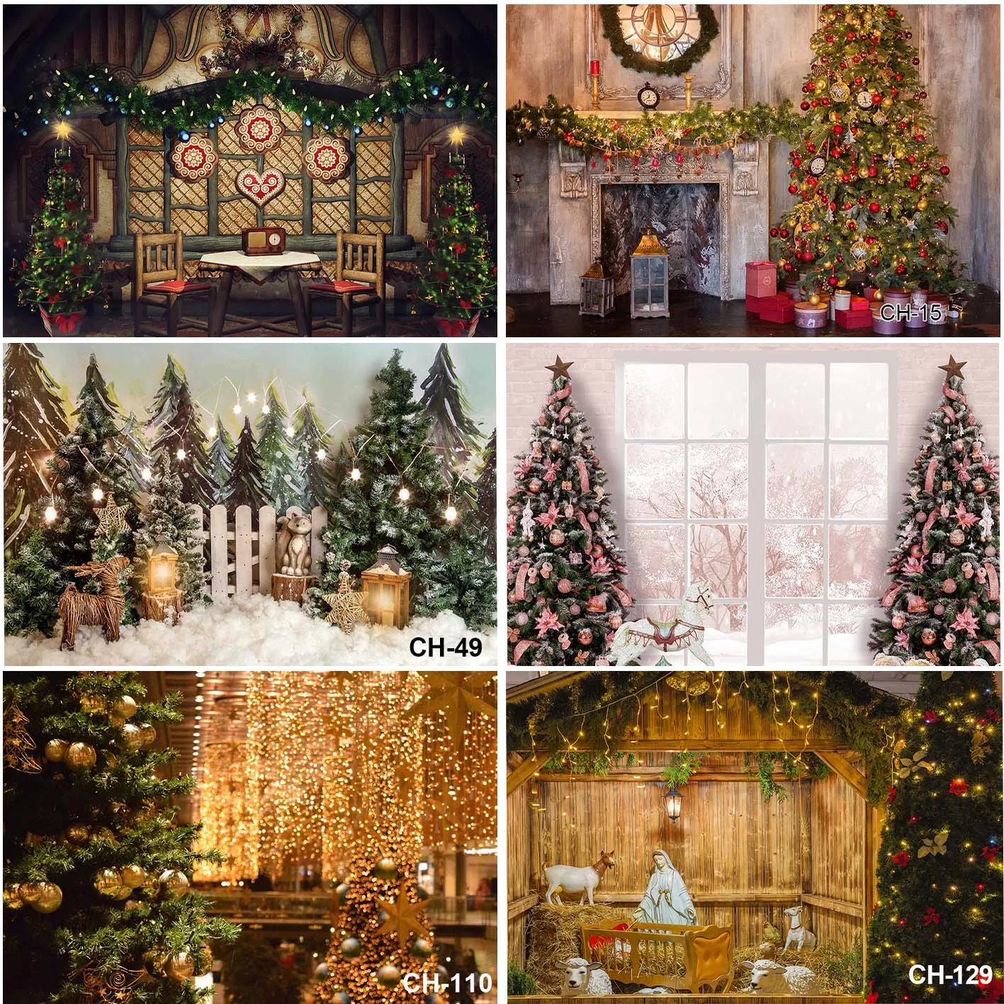 

Christmas Theme Backgrounds Happy New Year Interior Decoration Custom Baby Children Portrait Banner Studio Xmas Trees Backdrops