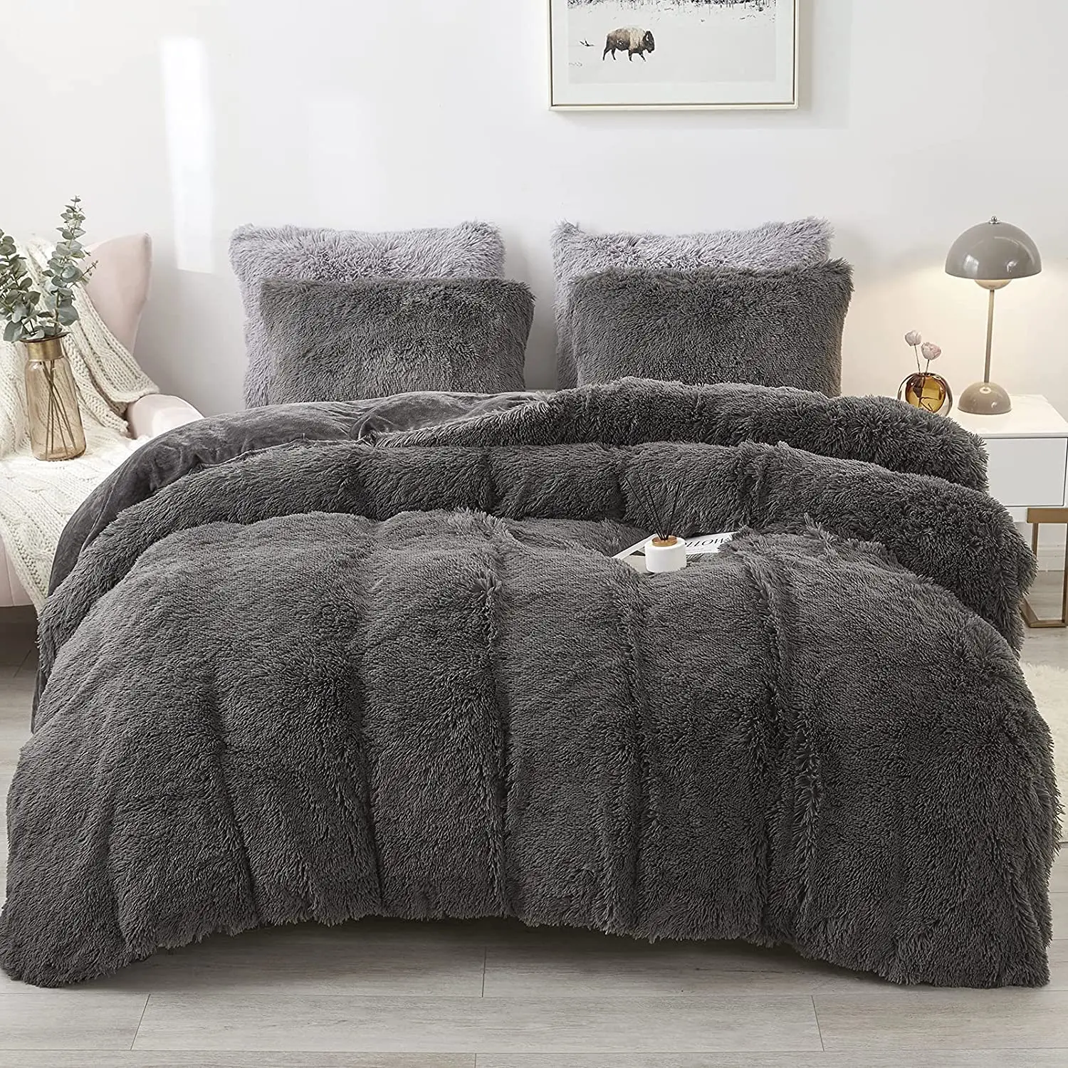 Fluffy Comforter Cover Bed Set Faux Fur 