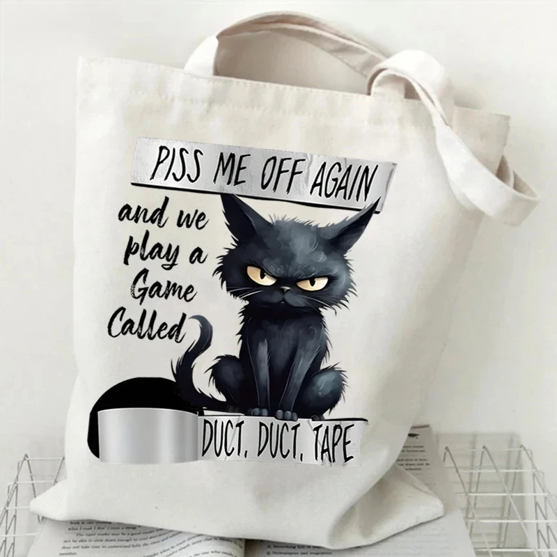Life Is Better with Cats & Books Canvas Tote Bag Women Cute Cat Shopping Bags Student Literary Book Shoulder Bag Cartoon Handbag 3