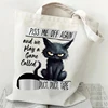 Life Is Better with Cats & Books Canvas Tote Bag Women Cute Cat Shopping Bags Student Literary Book Shoulder Bag Cartoon Handbag 3