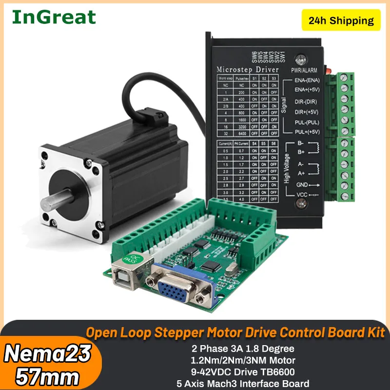 Open Loop Stepper Motor Drive Kit com Usb Control Board 2ph 57 Nema23 1.23nm para Cnc Router Textiles Machines