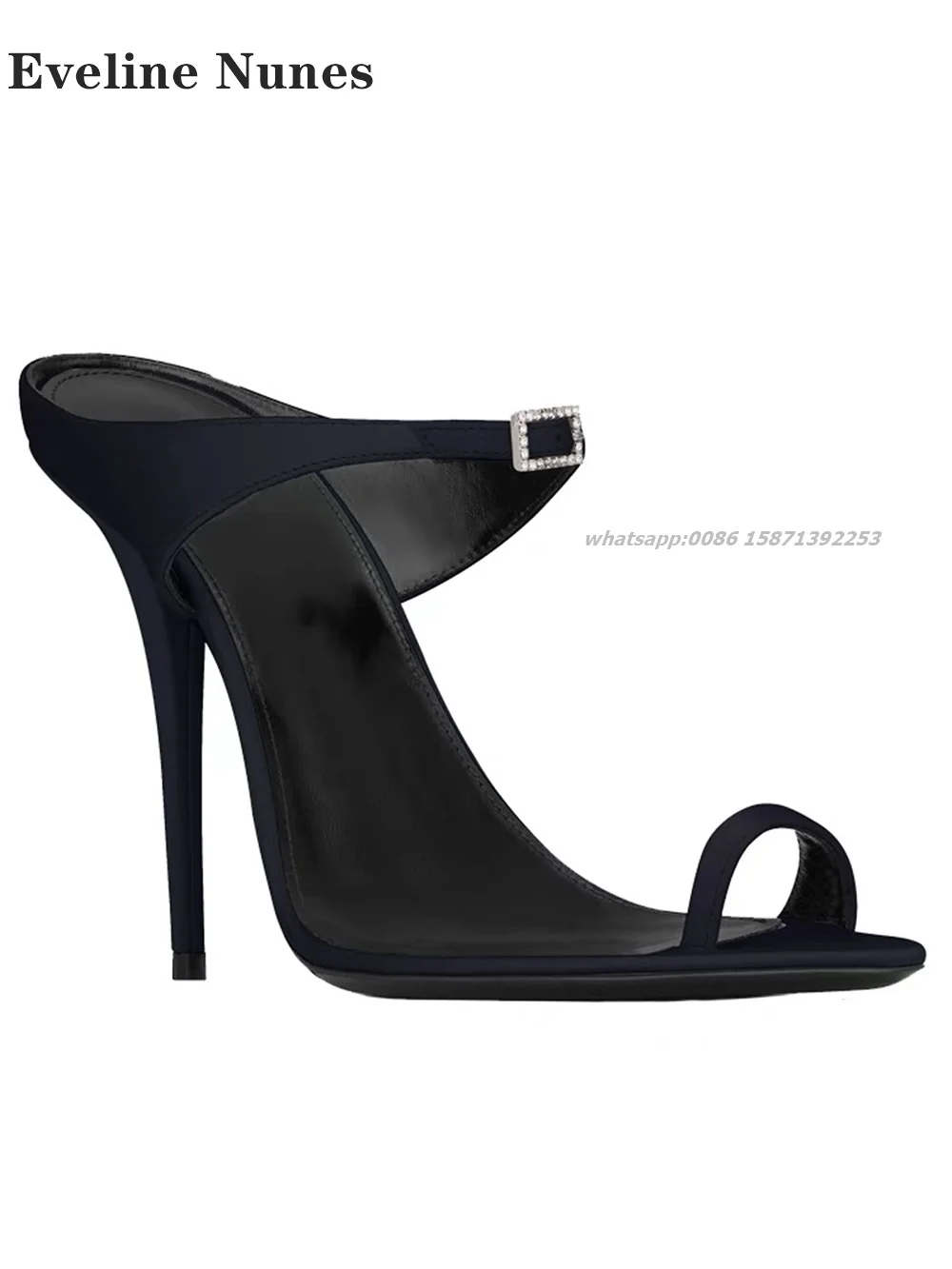 Clip Toe Straight Strap Slides Rhinestone Buckle Strap Slip On Women's Slingback Heeled Sandals
