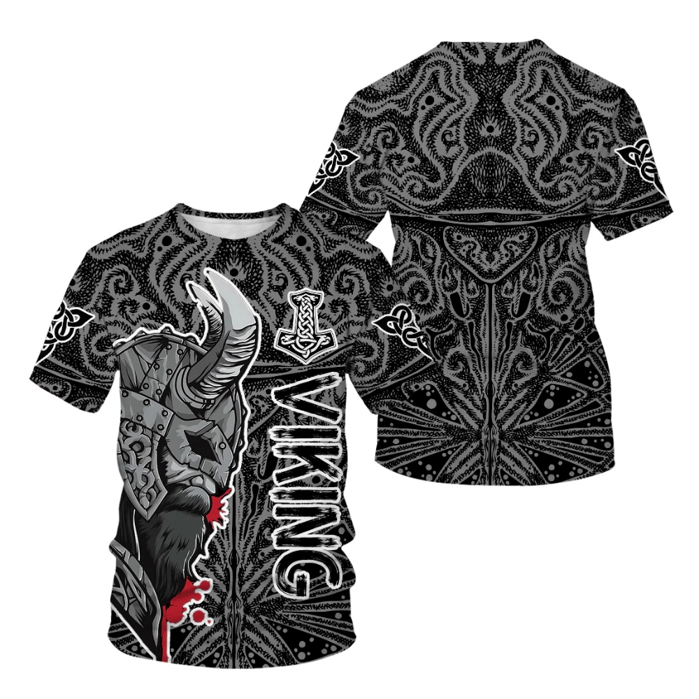 

2022 New Men's Fashion T-shirt 3D Print Viking Tattoo Short Sleeve Clothing Unisex Nordic Role Play Street Costume