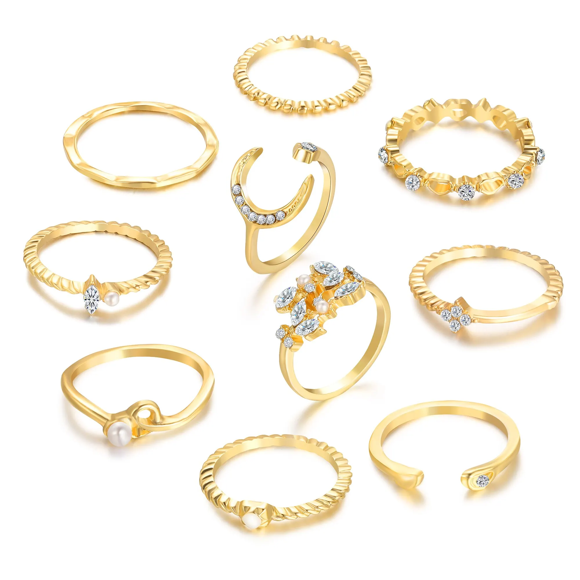 Ring set 10Pcs suit for women bohemian style coin snake moon star party gift jewelry