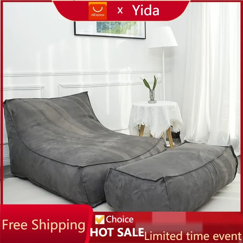 

N&V Giant Foam Filling Floor Sofa, Extra Large High Density Foam Bean Bag, Faux Chamois Cover, Independent Linen