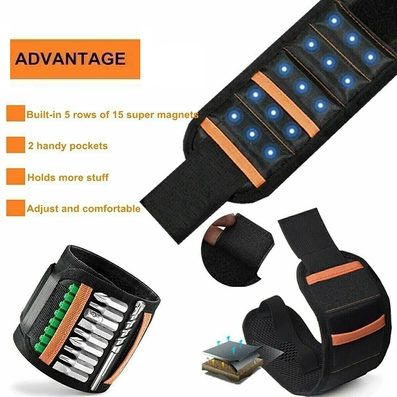 Magnetic Wristband Black With Super Strong Magnets Holds Screws, Drill Bit.  Unique Wrist Support Design Handy Gadget Electrician - AliExpress