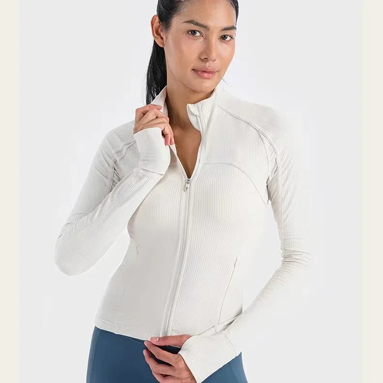

LU Women Ribbed Cropped Define Stand Neck Sports Jacket Utdoor Lightweight Breathable High Elastic Fitness Yoga Coat