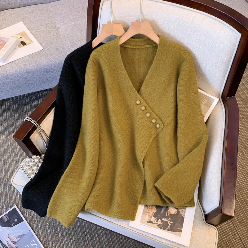 

Женский однобортный Кардиган, повседневный вязаный кардиган свободного покроя с V-образным вырезом, Осень-зима 2022