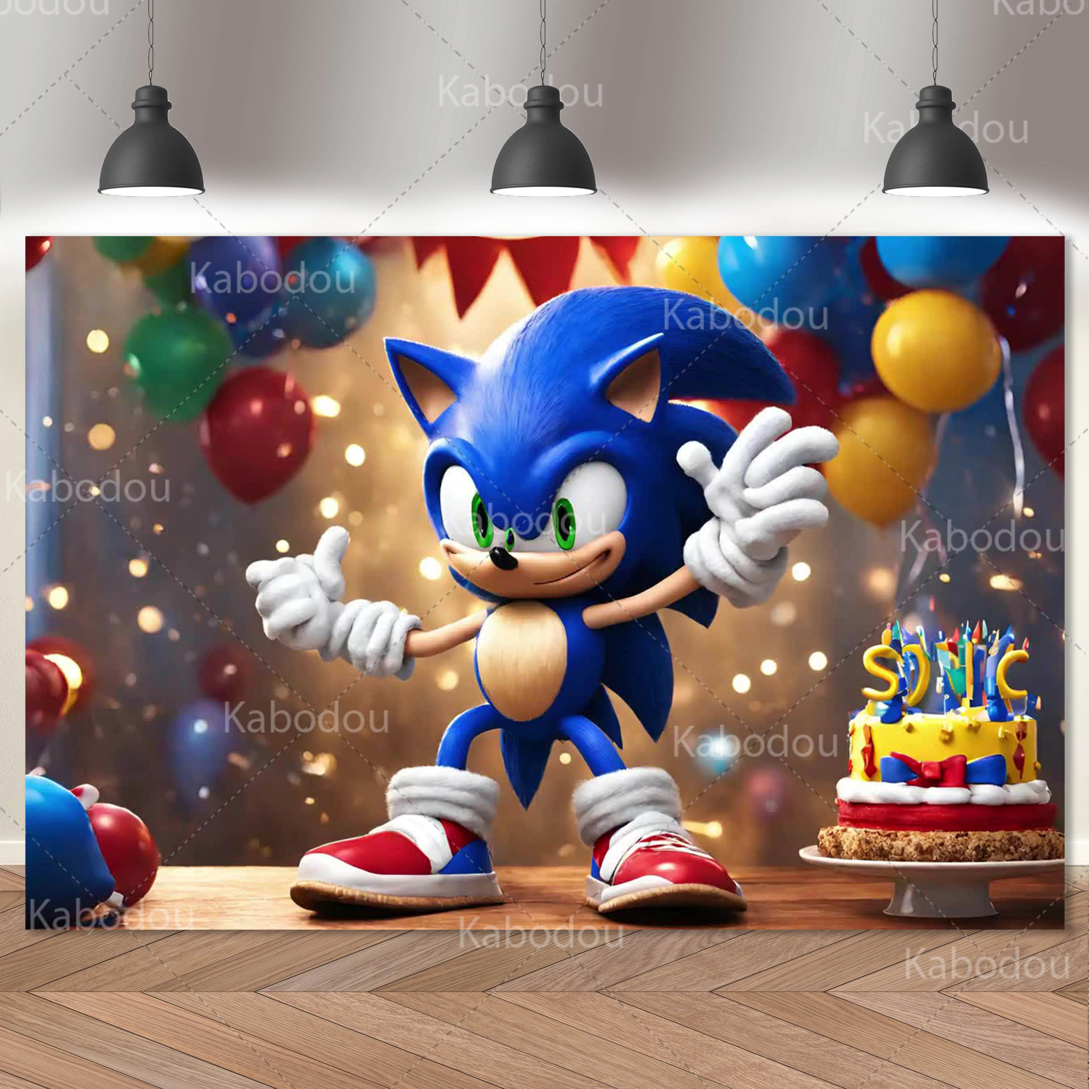 thumbnail image 1 of Fondo de Sonic para fiesta de cumpleaños de niños, decoración de dibujos animados de erizo, fondo para fotografía, pancarta, póster, utilería para estudio de baby shower, 1 of 4