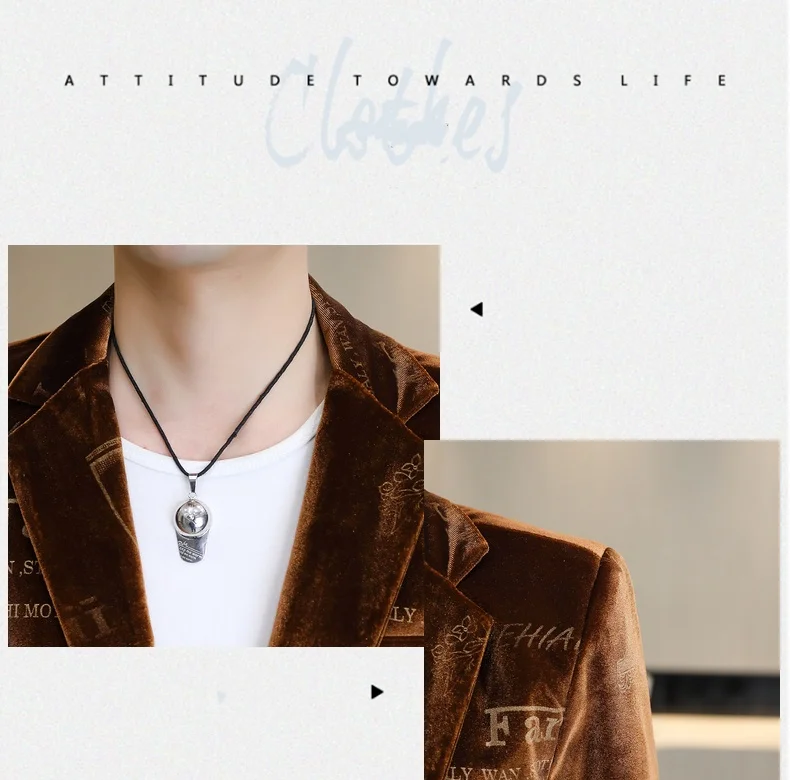 Description Picture 6 of itemMen's golden velvet boutique fashion handsome casual hot gold trend autumn and winter suit coat with men's small suit coat