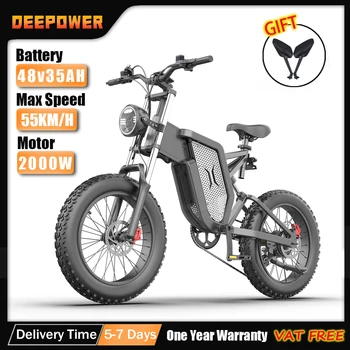 DEEPOWER 성인용 전기 자전거, 접이식 전기 자전거, 산악 모페드 전기 자전거, X20, 2000W, 48V, 30AH, 20 인치 타이어