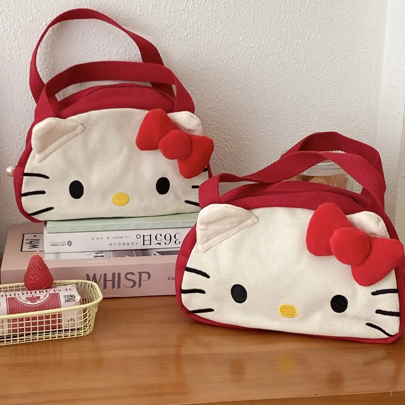 

Hello Kitty Sanrio Anime Kawaii Cartoon Canvas Bag Portable Cosmetic Storage Bags Cute Girls Handbag Commuter Package Gift