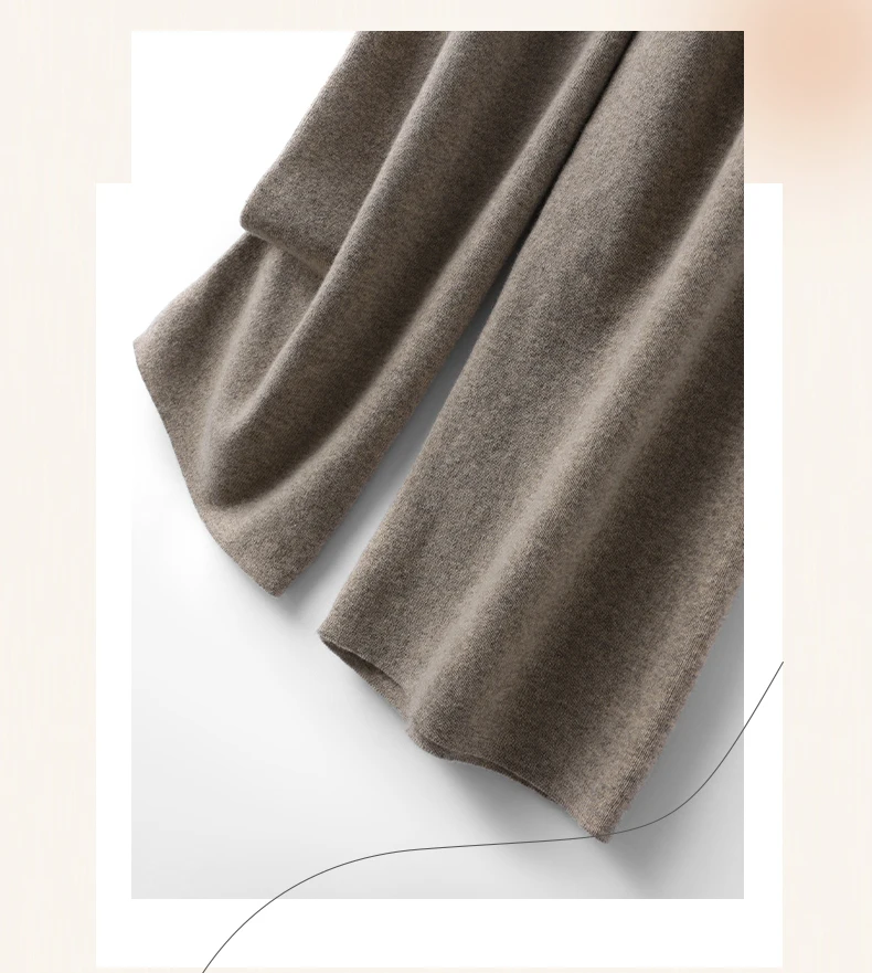 سراويل نسائية صوف مستقيمة للخريف والشتاء بخصر مطاطي 100% صوف ميرينو محبوك بجيوب صلبة سراويل كلاسيكية للمكتب للسيدات