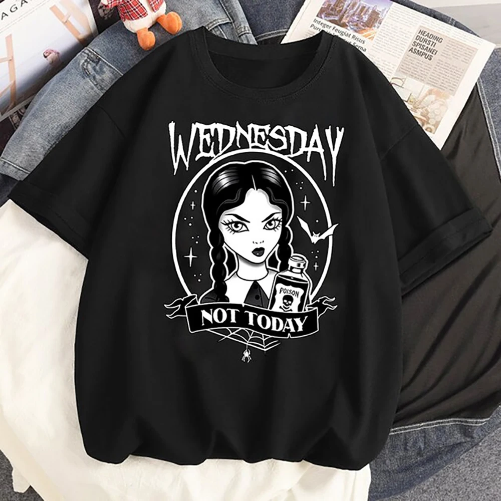 

On Wednesday We Wear Black T-shirt Funny Retro Graphic Print Unisex Tees Streetwear Male Crew Neck Tops Daily Men/Women T Shirt