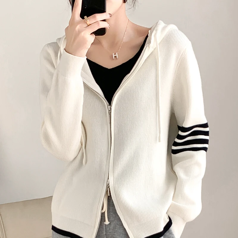 New All-matching Hooded Zip Cardigan Tops Women