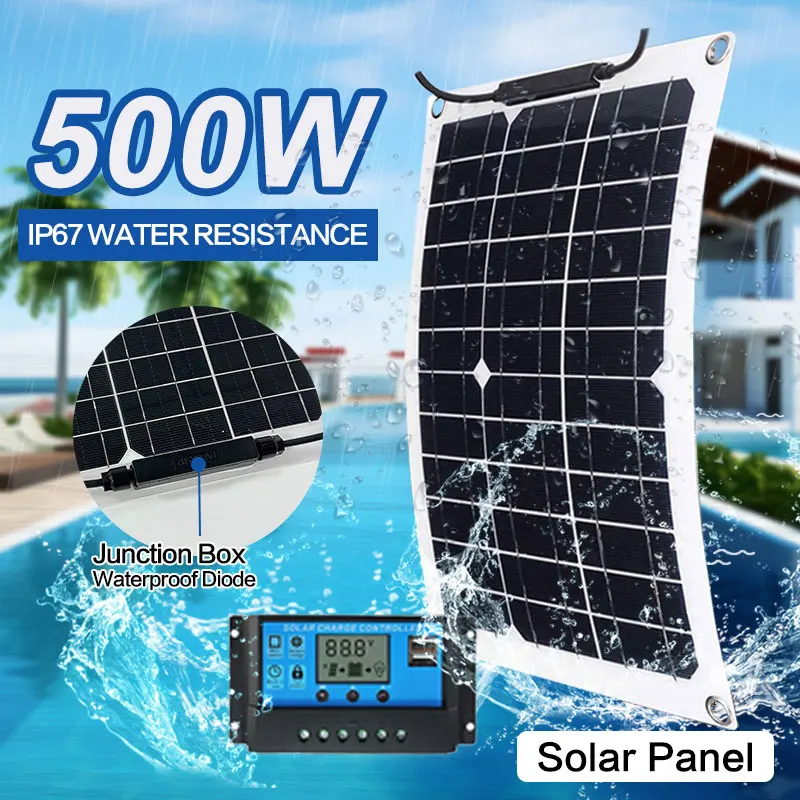 แหล่งจ่ายไฟมือถือแผงโซลาร์เซลล์แบบยืดหยุ่น 500W เหมาะสำหรับที่อยู่อาศัย แคมป์ปิ้ง และแหล่งจ่ายไฟ RV 1