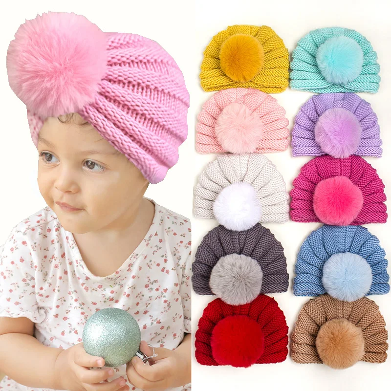 

Winter Newborn Hat Pompom Infant Bonnet Baby Beanie Knitted Toddler Turban Hats for Girls Boys Accessories Kids Cap 0-24M