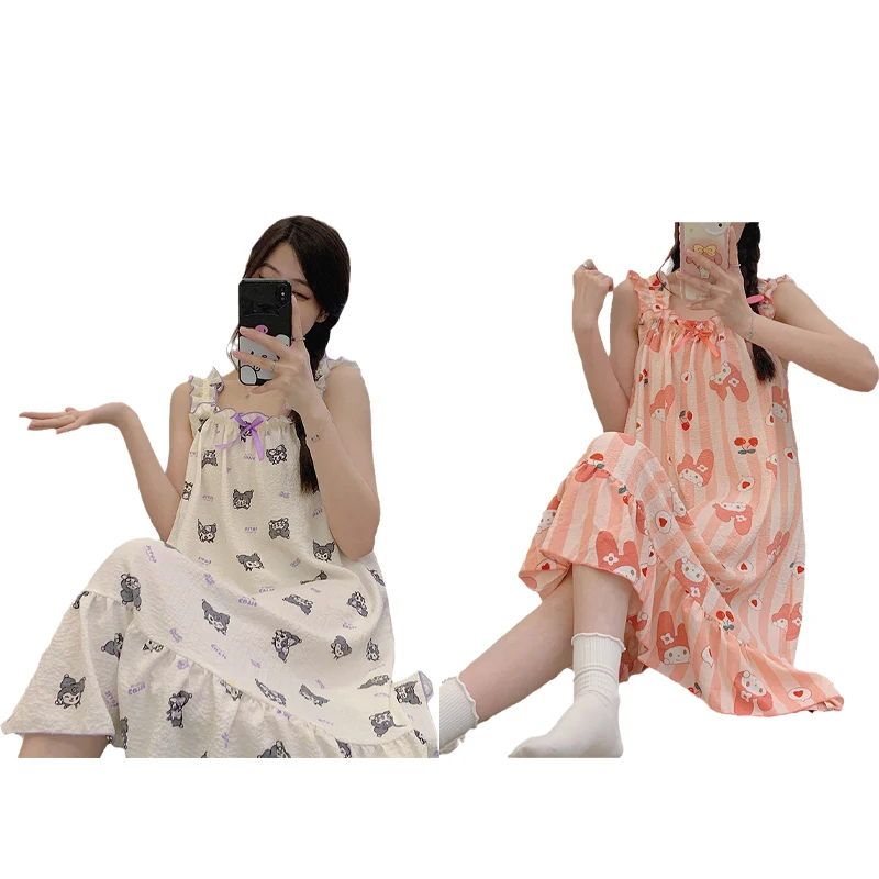 

Kawaii My Melody Kuromi Sanrio Sundress Anime Cute Girl Heart Can Be Worn Outside Loose Young Pregnant Women Thin Home Clothes