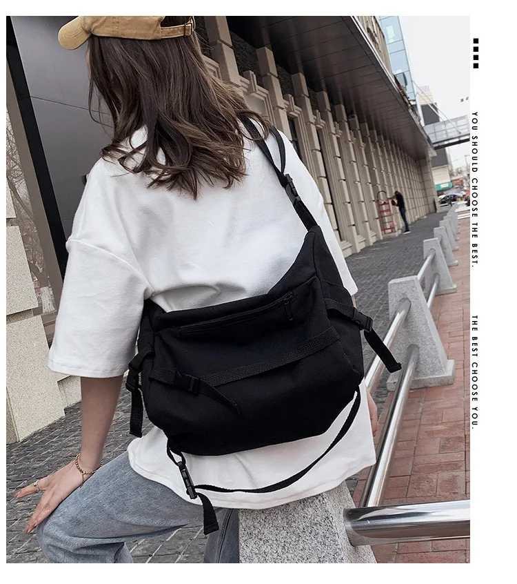 Youth Fashion Diagonal Crossbody Bag Ladies Large Capacity Canvas Handbags Shoulder Bag Solid Color Women Girls Messenger Bags 4