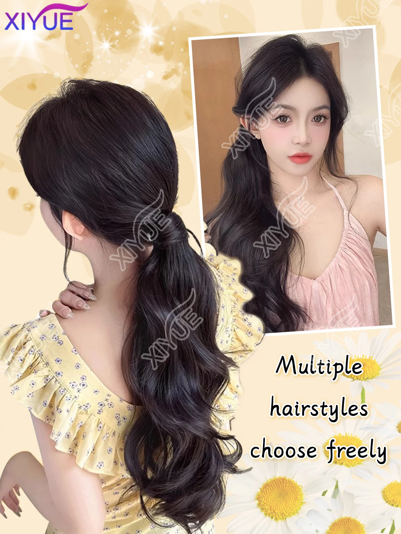 XIYUE Synthetic Wig Ponytail Long Wavy Ponytail Hair With High Elasticity Rubber Band Heat Resistant Hairpiece For Daily Use