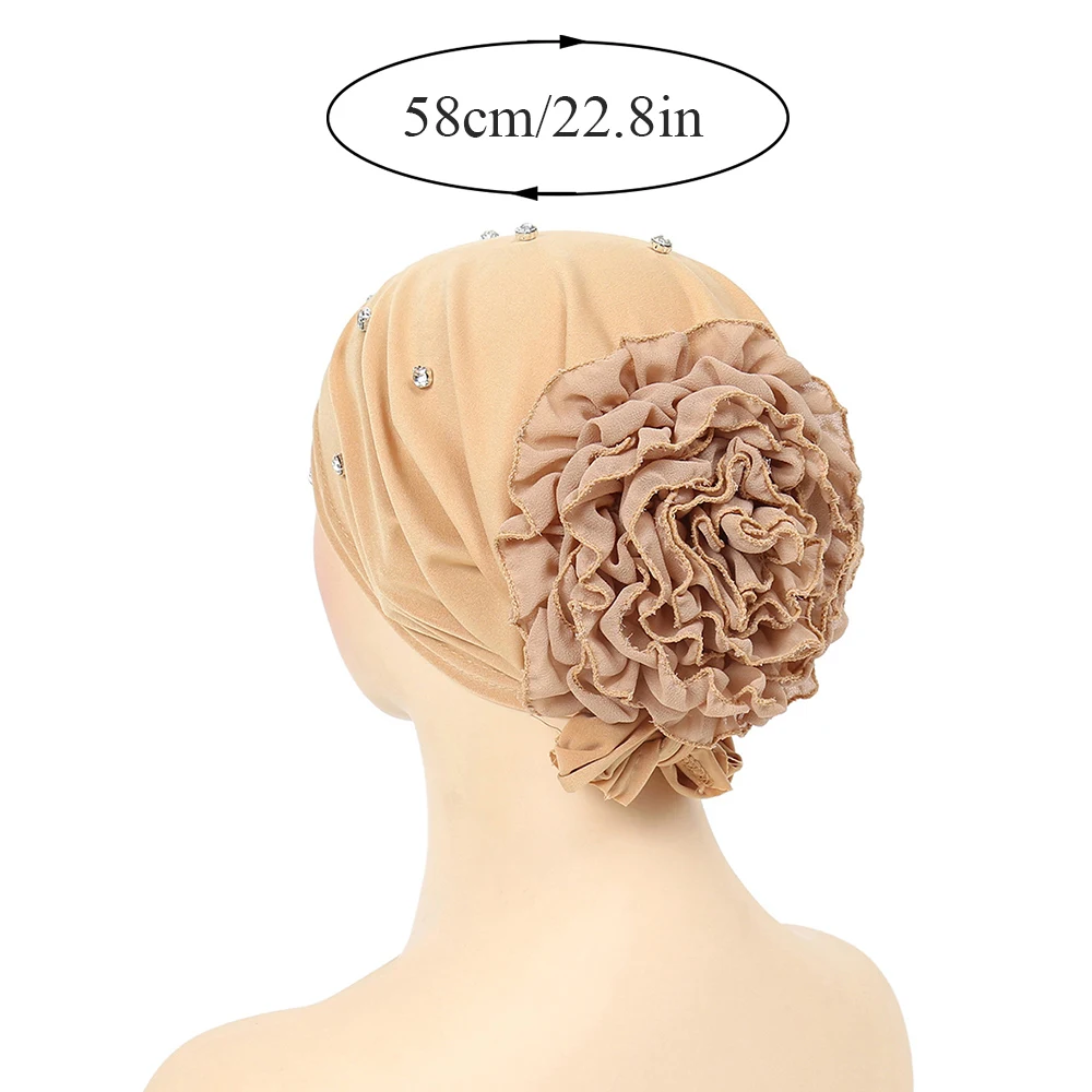 여러 가지 빛깔의 라인석 시폰 히잡 모자, 단색 접시 꽃 모자, 여성 터번 반다나, 이슬람 패션, 머리 랩 보넷