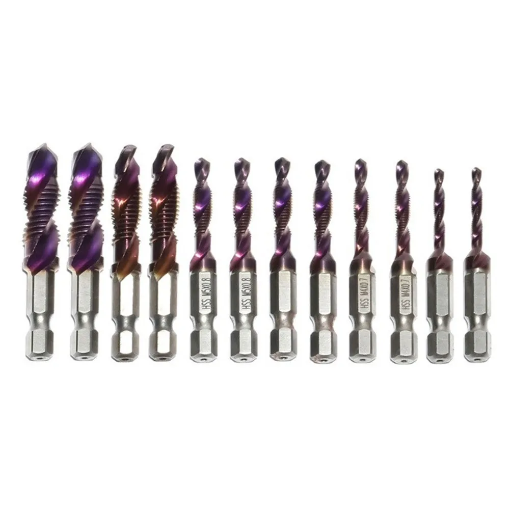 

12PCS M3-M10 Screw Tap Drill Bits Hex Shank HSS Screw Thread Bit Screw Machine Compound Tap For Fast Drilling And Tapping