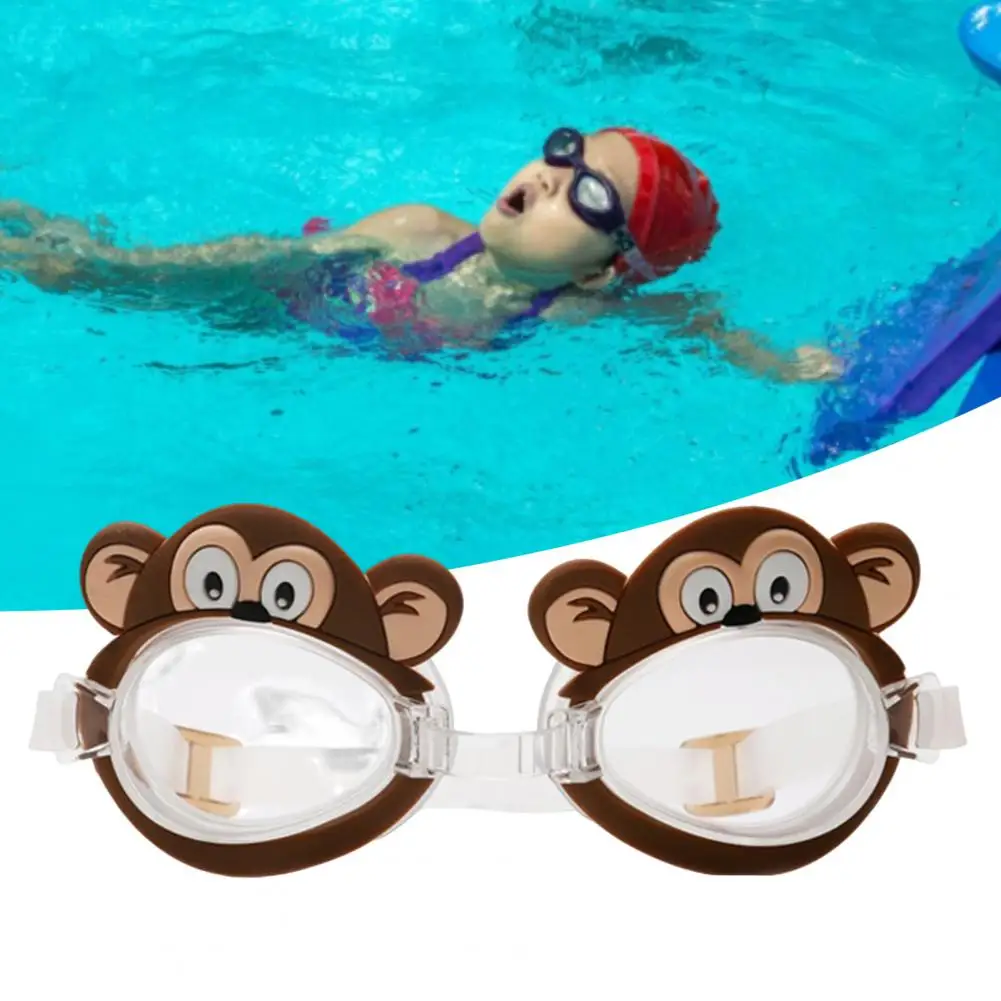 1Pc Cartoon Swimming Glasses Adjustable Strap Nose Clip Swim Eye Wear Silicone Frame PC Waterproof Kids Anti Fog Diving Goggles