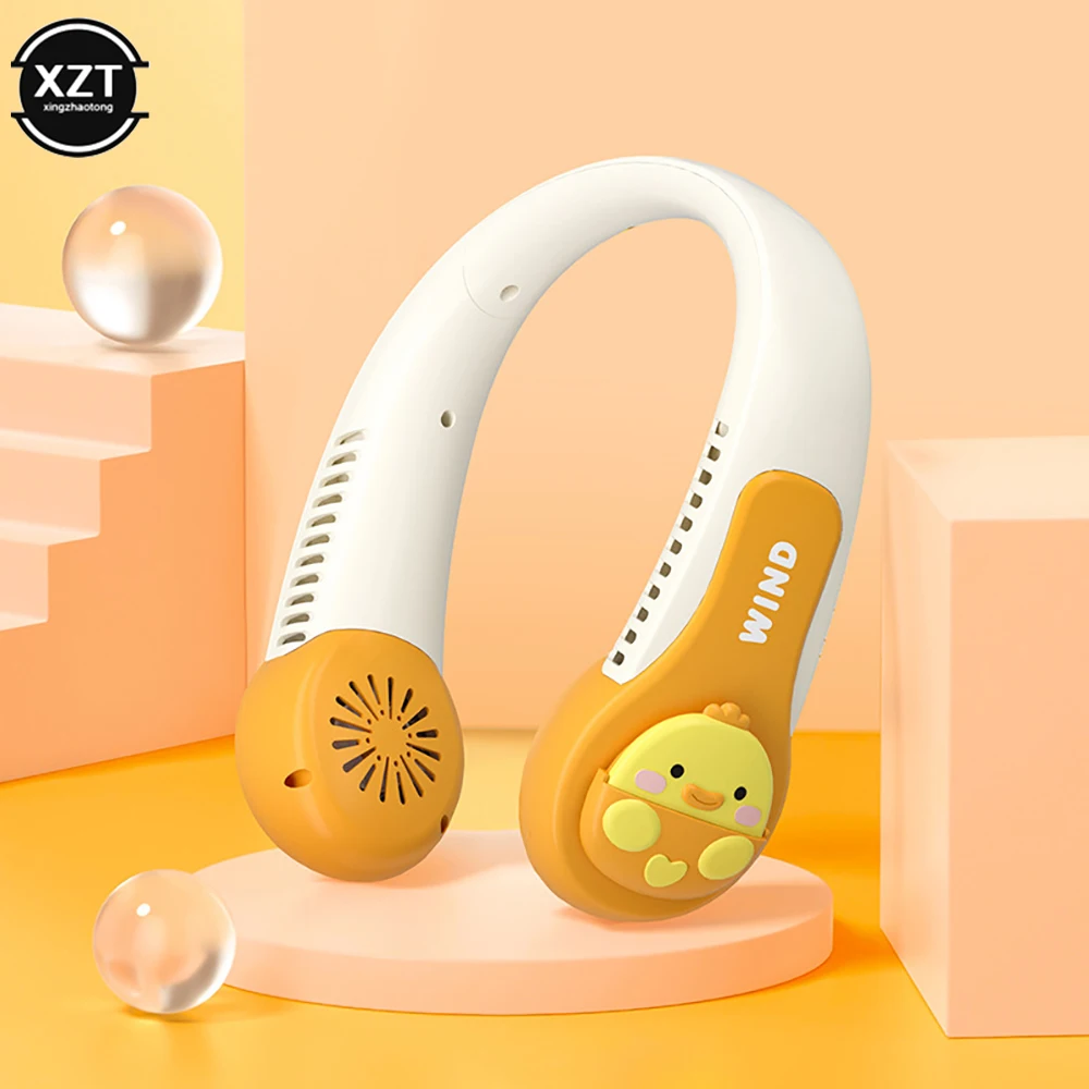 Cartoon Animals USB Neck Bladeless Air Cooler Portable 360-Degree Fan-free Anti-winding Design Hanging Neck For Summer