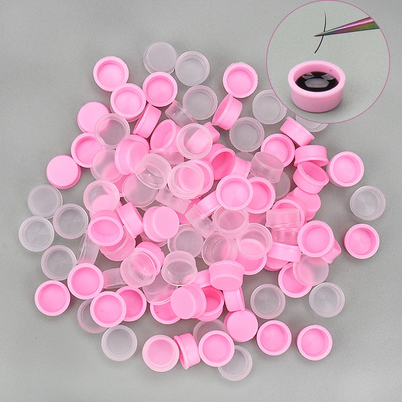 100 pcs Disposable white Pink Glue Holder Adhesive Pallet For Eyelash Extension Container Ring Cup Eyebrow Tattoo Pigment Tools