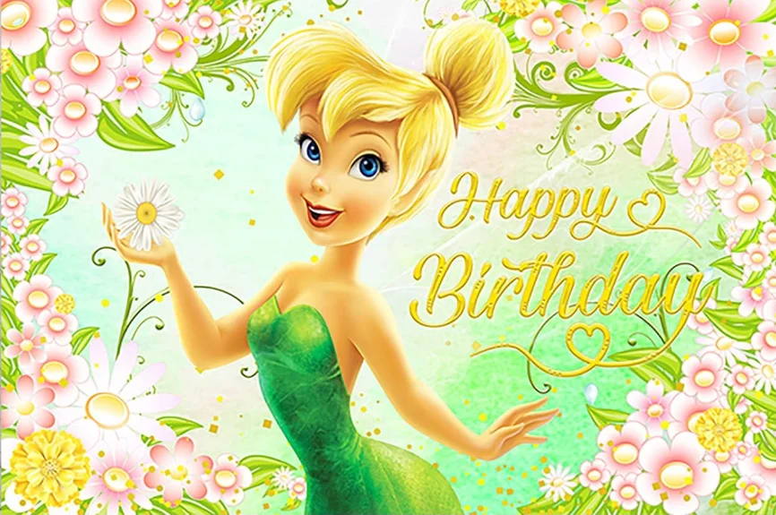 Green Tinkerbell Backdrop para Festa de Aniversário Fairy Theme Photo Backgrounds Baby Shower Banner Decoração - Image 2