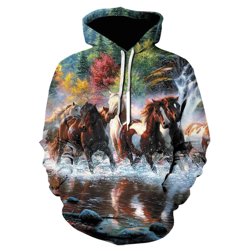 

2024 Hot Sale Hooded Sweatshirts Harajuku 3d Print Horse Hoodie Men Clothing Street Animal Graphic Hoodies Long Sleeve Pullovers