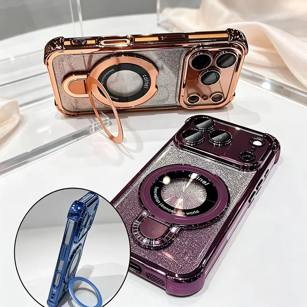Luxury Plating Phone Case with Magnetic Ring Holder and Stand