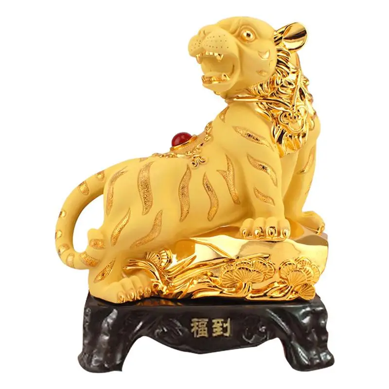 

Tiger Figurine Table Decor Statue Golden Resin Collectible Figurine Chinese Zodiac Animal Tiger Decor Tiger Desk Ornament