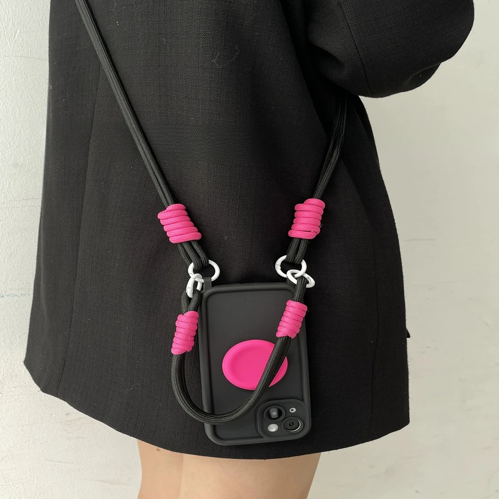 Candy Color Crossbody Phone Holder Case with Lanyard and Wrist Strap Cover