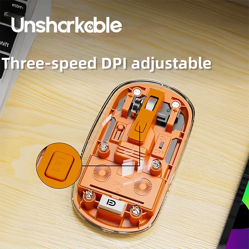 UNSHARKABLE E618D Dual-Mode Gaming Mouse Bluetooth 2.4G Rechargeable Clear Shell Multi-Platform Ergonomic RGB Laptop Workstation