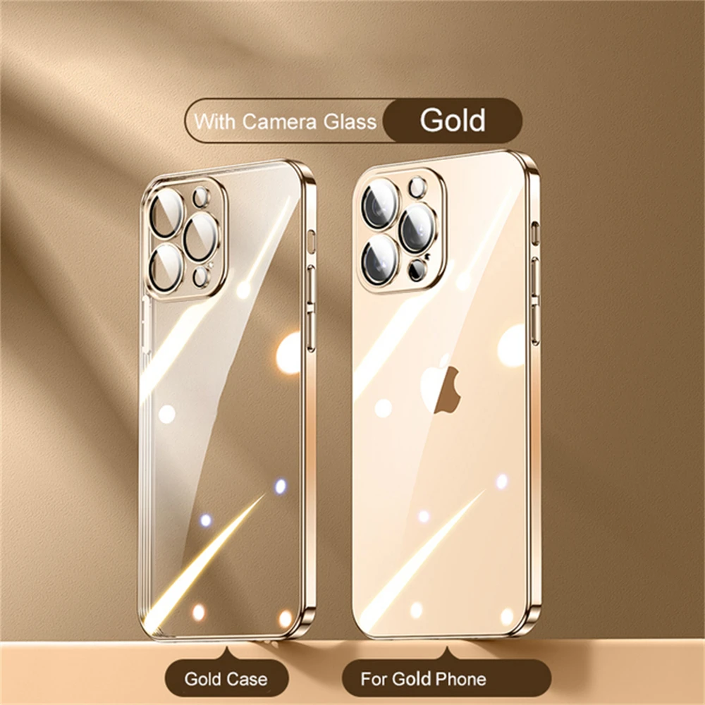 thumbnail image 1 of Funda transparente con revestimiento de borde cuadrado para iPhone 16, 15, 14 Plus, 13 Mini, 12, 11 Pro Max, X, XR, XS, funda protectora de silicona suave, 1 of 5