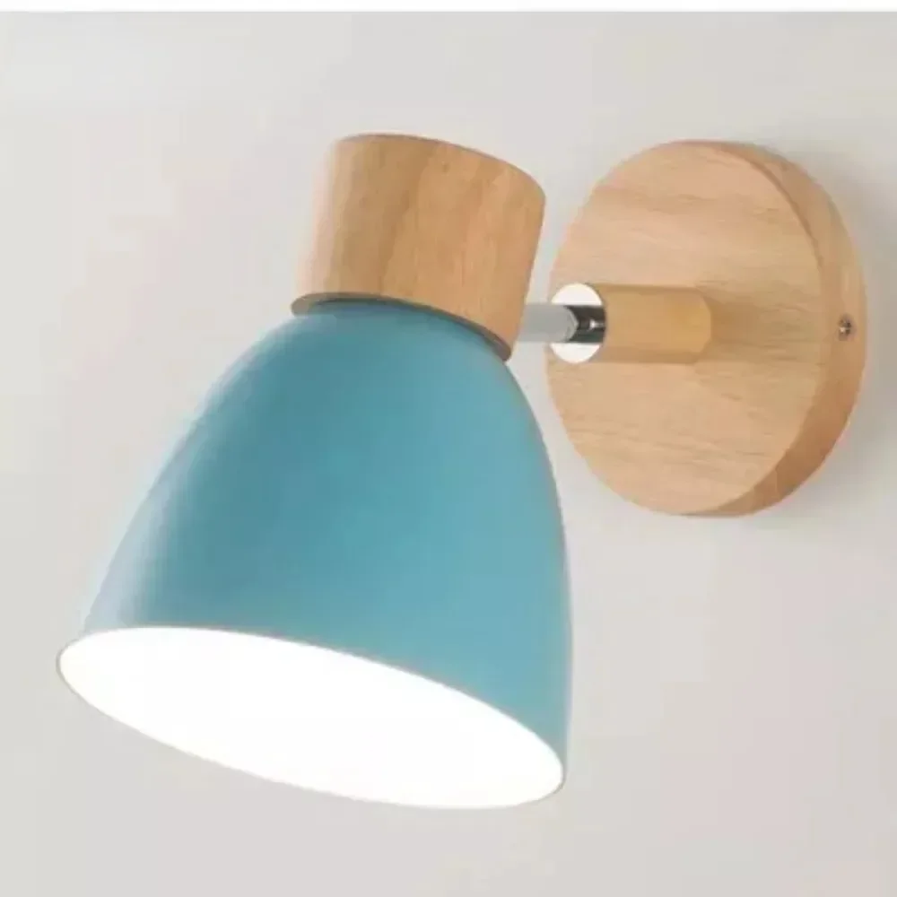 Modern Colorful Wooden Nordic Wall Lamp Modern Wall Sconce for Bedroom Living Room Home Lighting Macaroon Steering Head E27