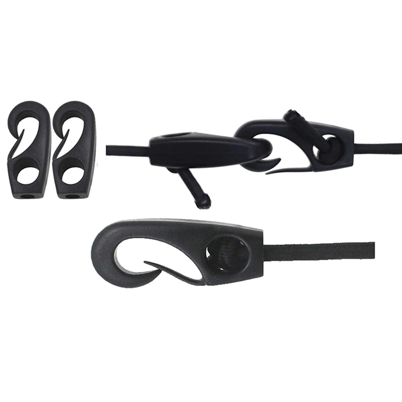 10Pcs Black Plastic Reusable Bungee Hook Boats Shock Cord Hook For Kayak Canoe Bungee Rope Rowing Boat Tie Cord