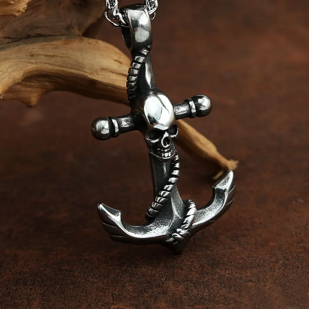 Skull Pirate Ships Anchor Pendant Necklaces Men Fashion Stainless