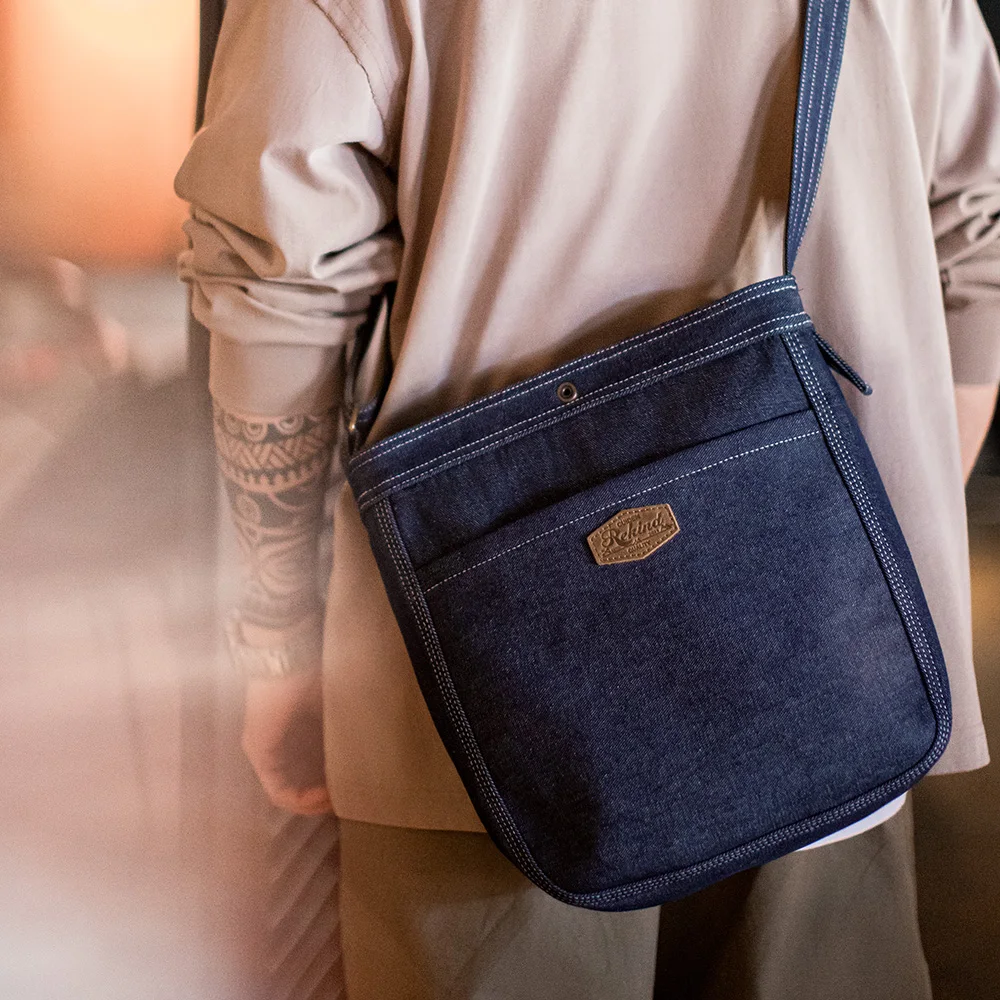 Retro 9.6oz Denim Washed Cowboy Bag Adjustable Blue Messenger Shoulder Bag Newsboy Unisex Style Bags for Daily