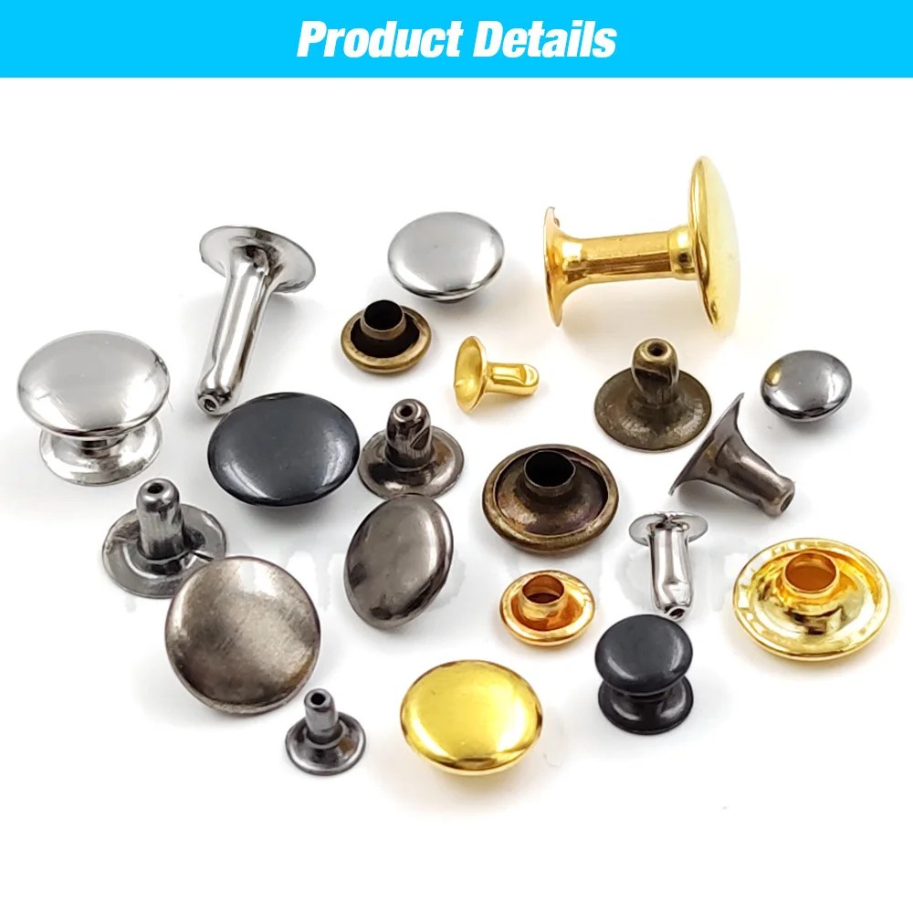 100sets 5mm-15mm Metal Round Rivet Single Cap Rivets Studs for DIY Leather Craft Bag Belt Garments Hat Shoes Pet Collar Decor