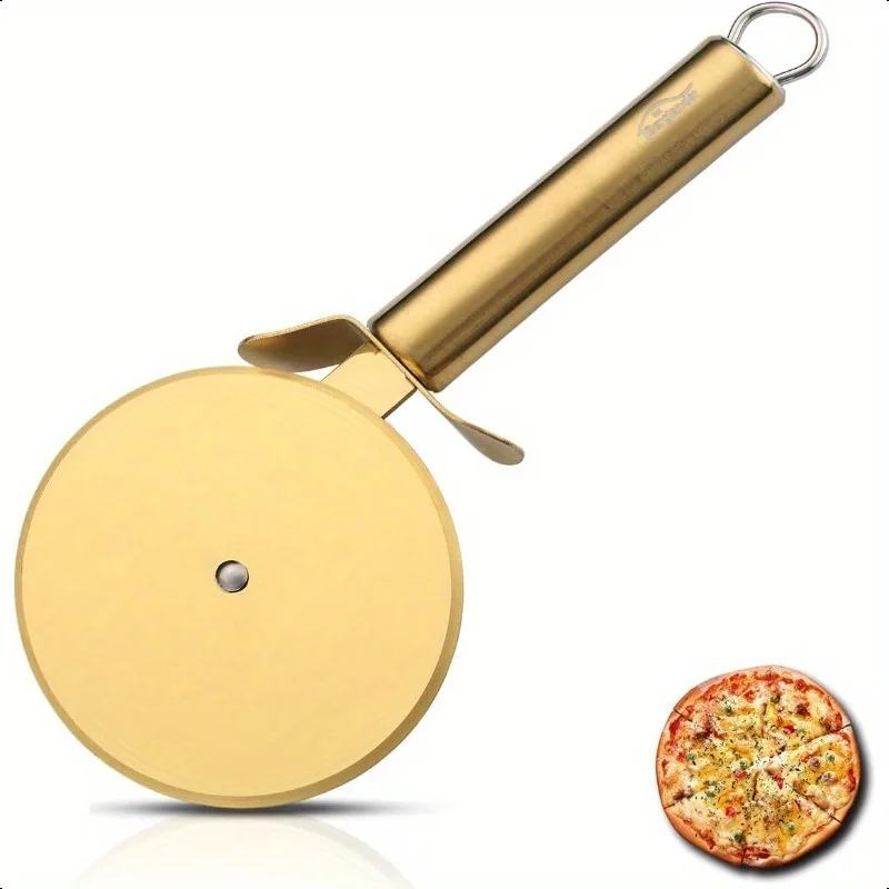 Berglander Pizza Wheel Golden Titanium Plating Stainless Steel Pizz Cutter Super Sharp Pizza Slicer With Titanium Golden Plating